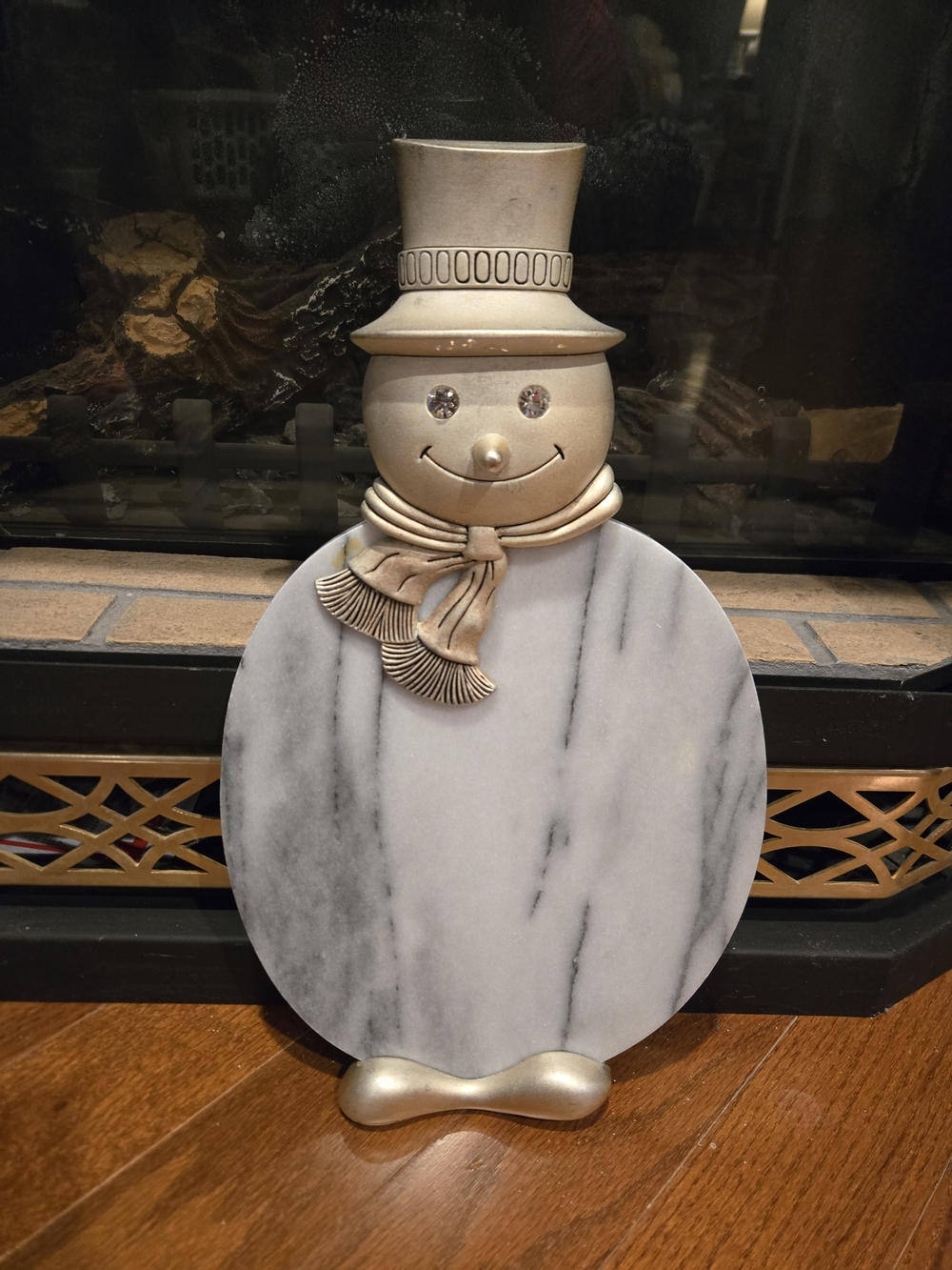 Godinger Snowman Marble Cheese Board Silver Plated Christmas Holiday